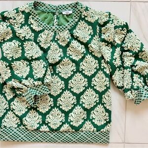 Emerald Green and Cream Patterned Top